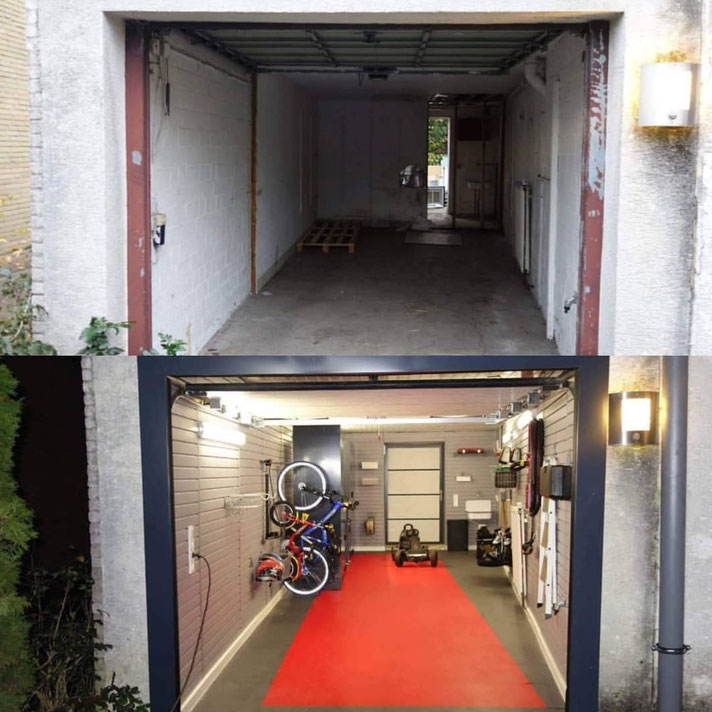 Garagensanierung - moderne Fertiggarage mit Garagen Odnungssystem