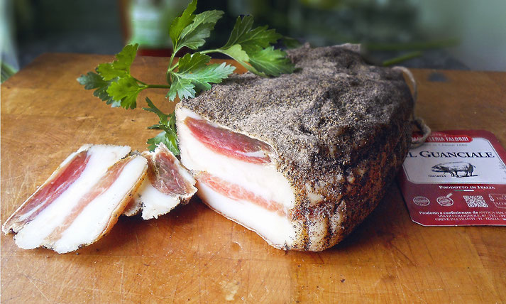 Der Speck zur Cricia: Aufgeschnittener Guanciale