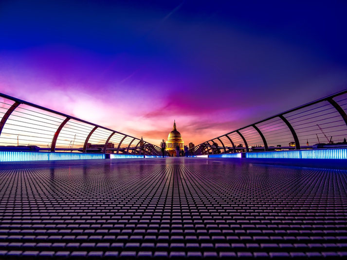 The London Millennium Footbridge in the foreground with St Paul’s Cathedral beyond.