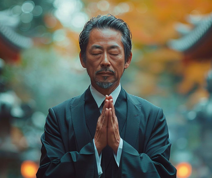 Japanese businessman praying