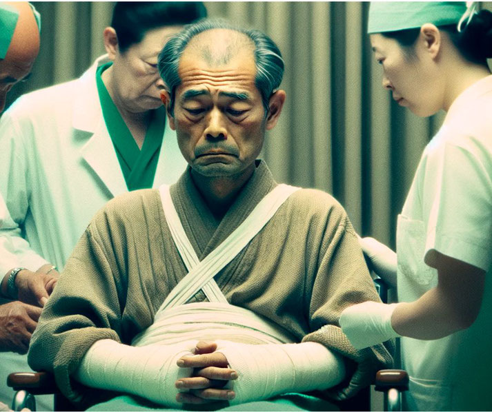 Japanese man receiving medical treatment
