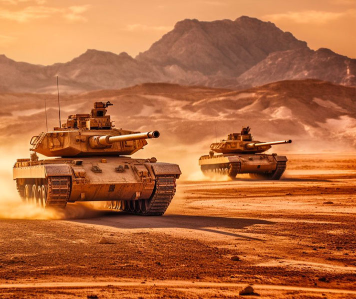 Israeli tanks advancing in the Sinai desert