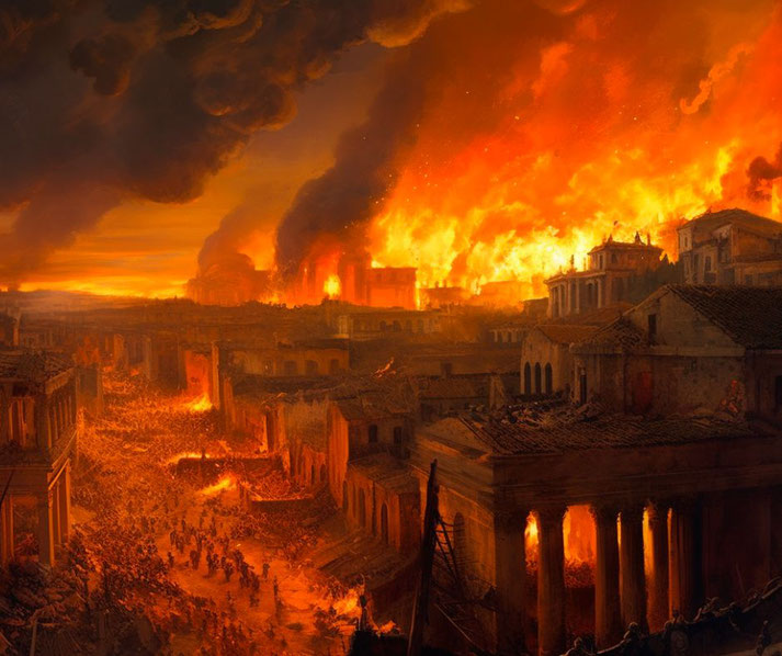 The Great Fire of Rome at its peak