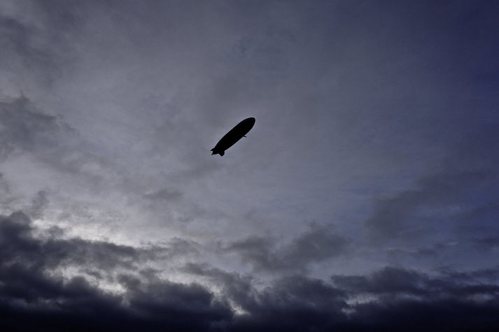 Zepplin airship in the clouds