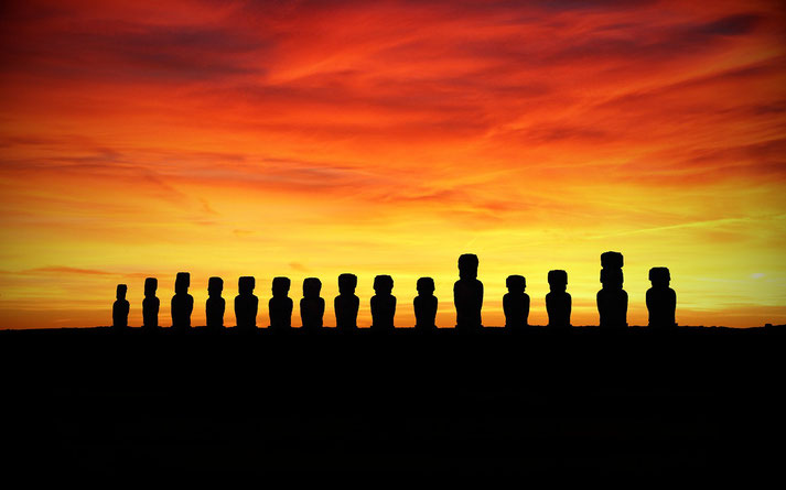 Easter Island heads at sunset