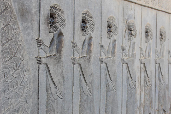 Carving of ancient Persian spearmen