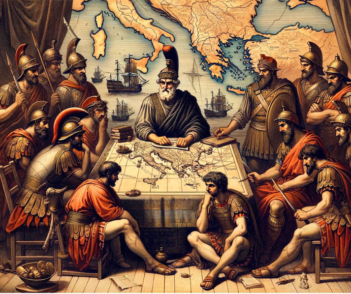 Pericles in a strategic meeting with his generals