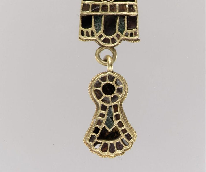 A gold and garnet pendant from the burial of an Ostrogothic woman at Domagnano, Italy. It provides direct evidence of Ostrogothic settlement in Italy.