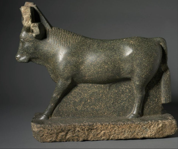Serpentinite sculpture of Apis, the sacred bull deity of Memphis, from Egypt's Ptolemaic period.