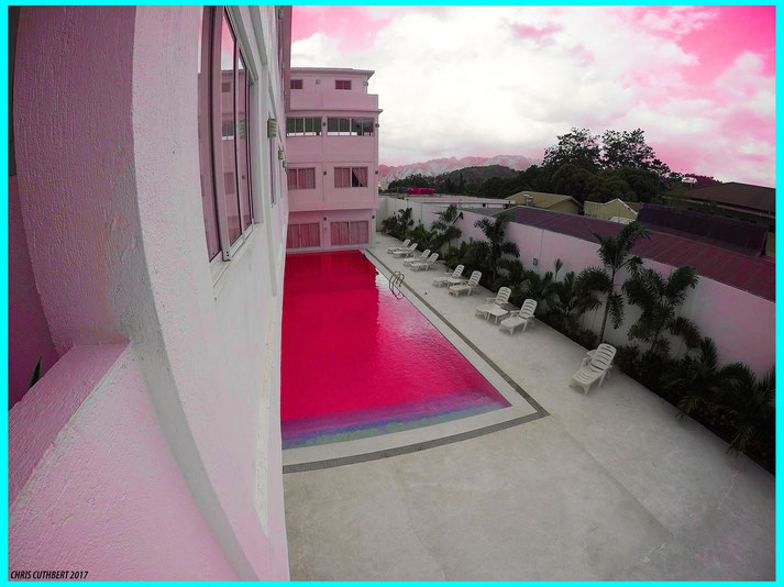 Surreal pink swimming pool