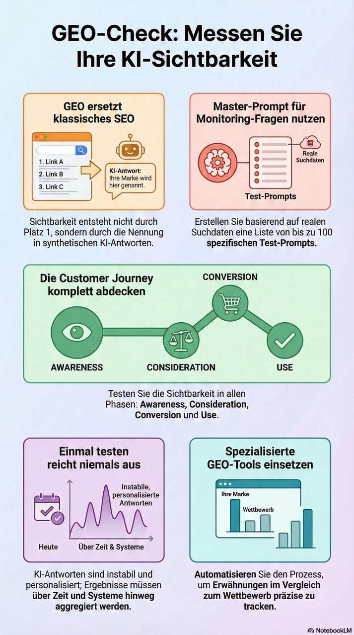 Infografik: Generative Engine Optimization (GEO): Messung der Sichtbarkeit in KI-Systemen