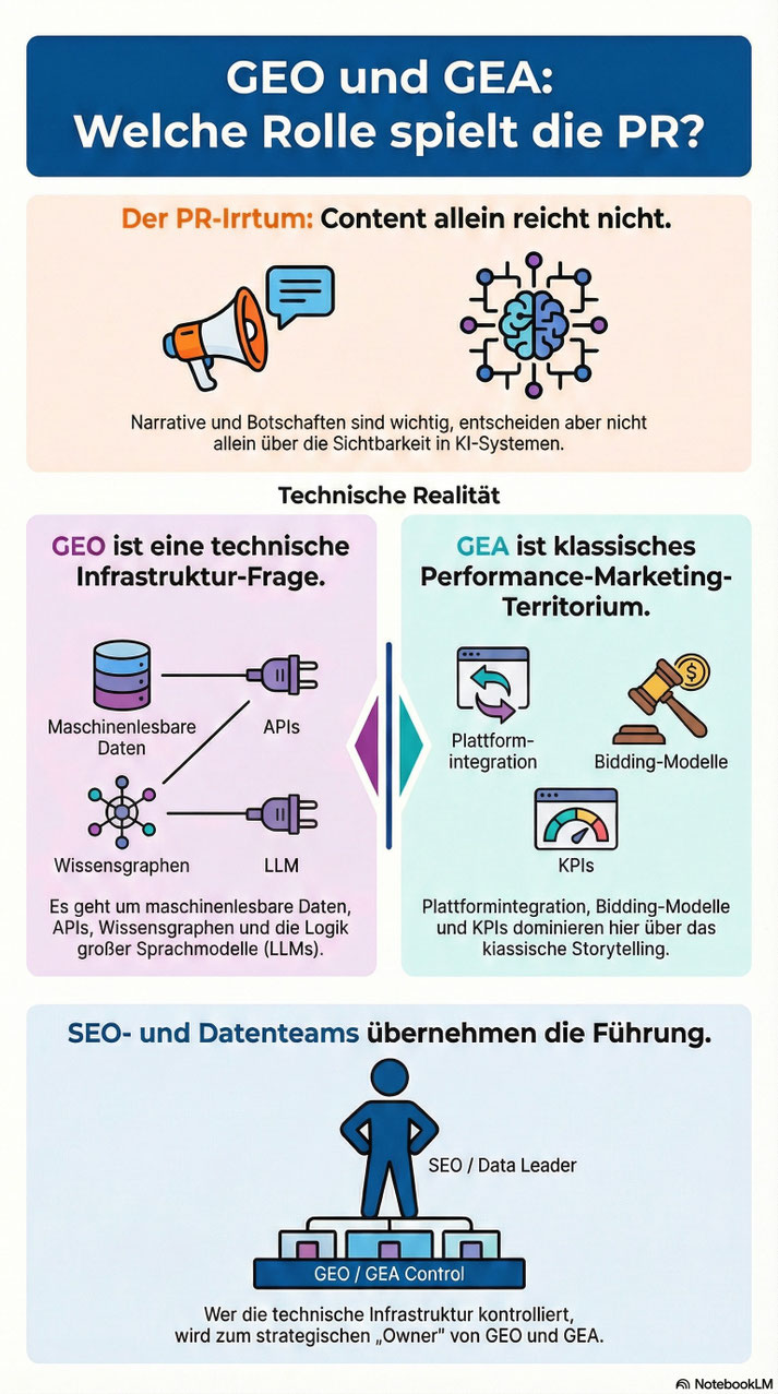 Infografik: Generative Engine Optimization (GEO) und Generative Engine Advertising (GEA): Welche Rolle hat die PR?