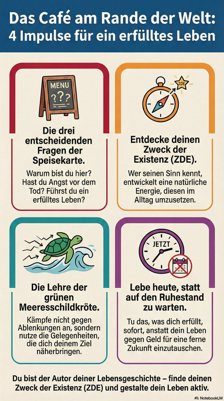 Infografik: "Das Café am Rande der Welt" von John Strelecky