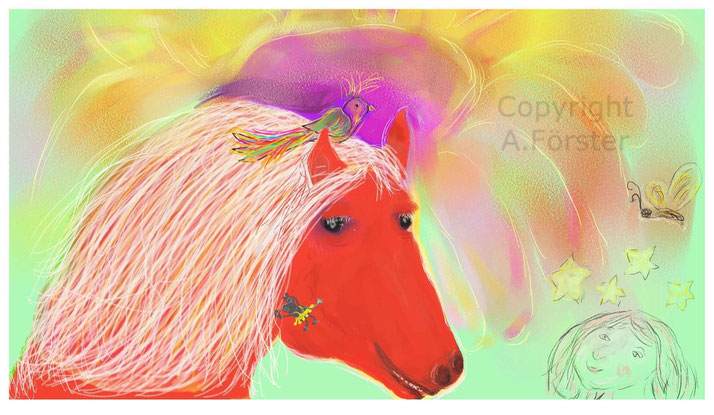 Das rote Pferd malte ich so, wie es mir von einen Mädel beschrieben wurde ;)