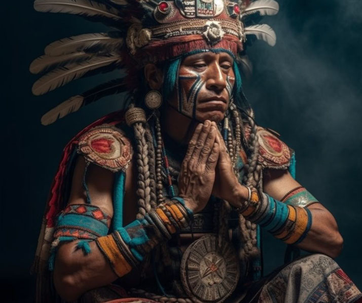Aztec priest praying