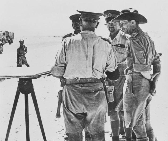 Montgomery, commanding Eighth Army (wearing Australian slouch hat) with Lieutenant-General Sir Leslie Morshead