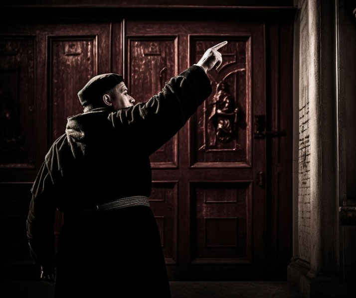 Martin Luther nailing his Ninety-Five Theses to the door