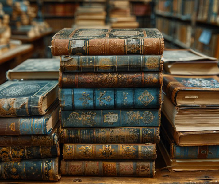 A stack of antique books