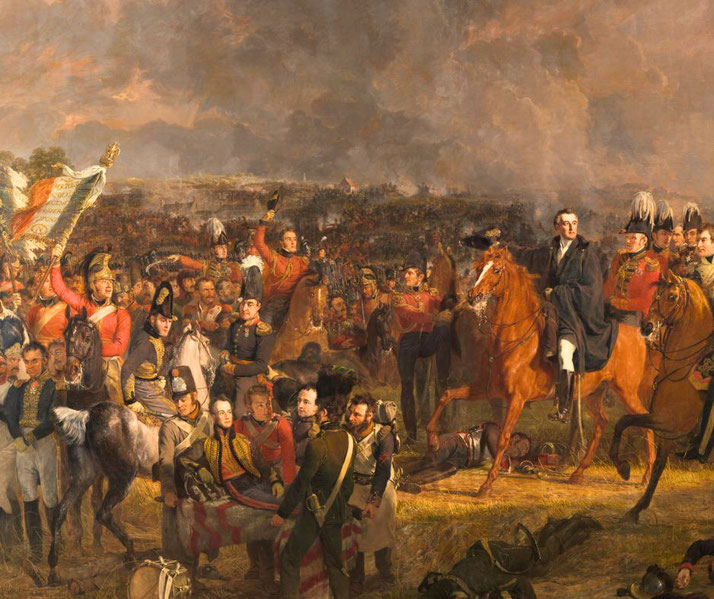 Jan Willem Pieneman's monumental painting captures the moment the Duke of Wellington learns of approaching Prussian reinforcements during the 1815 battle.