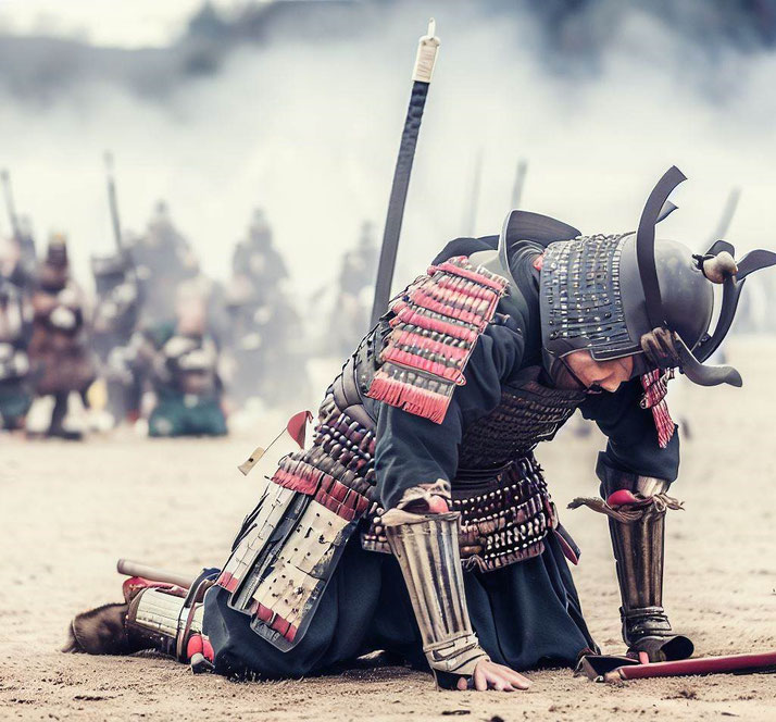 Defeated samurai on the battlefield
