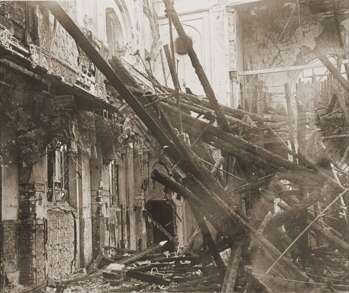 View of the old synagogue in Aachen after its destruction on Kristallnacht