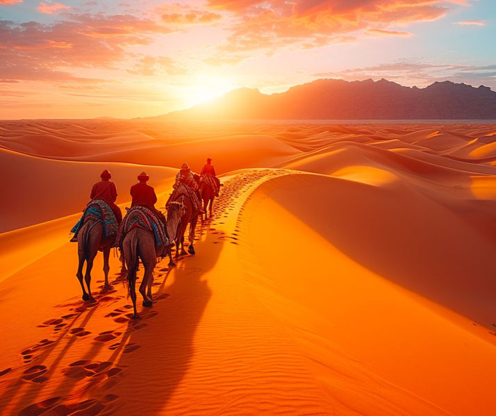 Camel traders in the desert