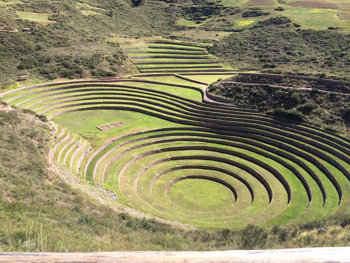 Moray, an ancient Incan archaeological site in Peru. The circular terraces, built into a natural depression, were used for agricultural experimentation.
