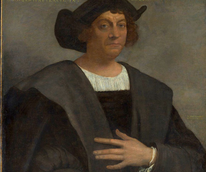 A portrait of Christopher Columbus, depicted in Renaissance attire with a serious expression. The painting, likely from the 16th century, reflects his status as an explorer and navigator.
