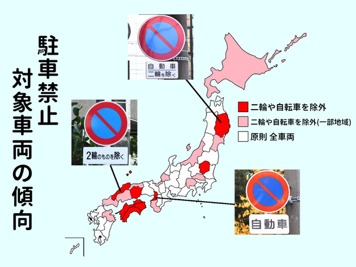 駐車禁止標識の、規制対象車両の傾向。