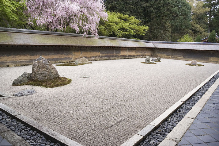 Zen garden characterized by the use of rocks/stones in Japan.   Source: Wikipedia