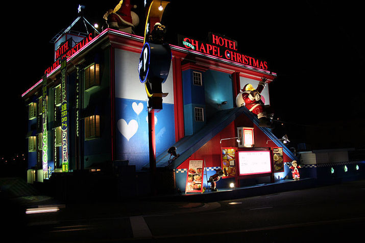 Typical "love hotel" in Japan. You may even see this kind of building right next to some historical site or in the beautiful nature. Source: Wikipedia