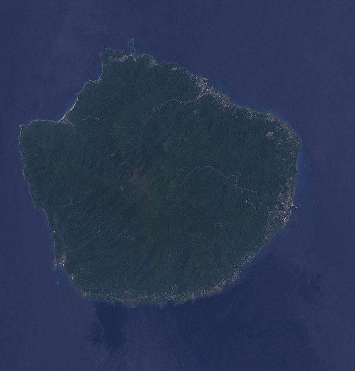 The island is a round shaped land of 504.88 km2 located in Kagoshima prefecture Source: Wikipedia