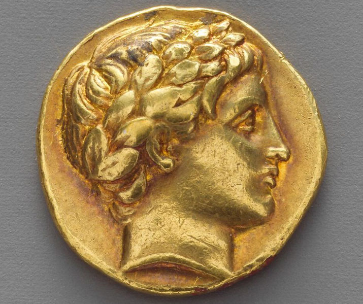 Early Hellenistic gold coin minted at Amphipolis post-Alexander the Great, featuring a trident and horse imagery.