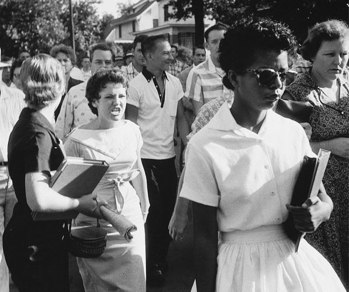 Elizabeth Eckford is jeered by white student Hazel Bryan
