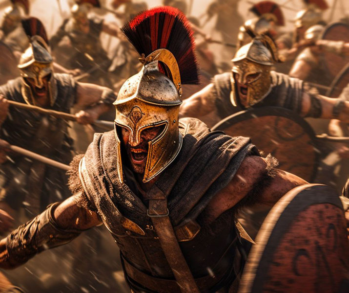 The Battle of Marathon, showing Greek hoplites engaging the Persian invaders