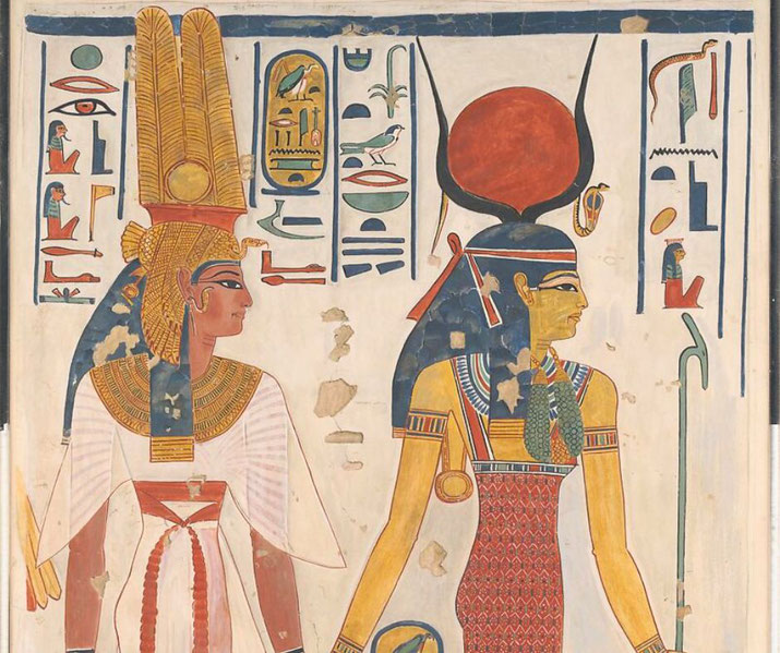 Facsimile showing Nefertari guided by Isis, from her tomb in the Valley of the Queens, painted by Charles K. Wilkinson.