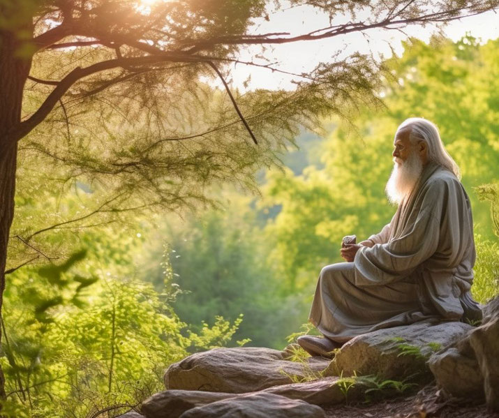 Laozi meditating in nature
