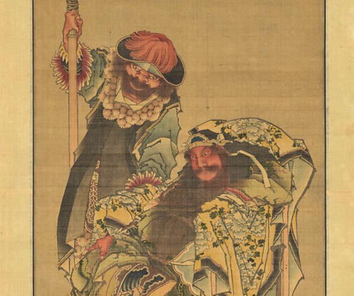 Guan Yu, the God of War, depicted in regal armor with a fierce expression
