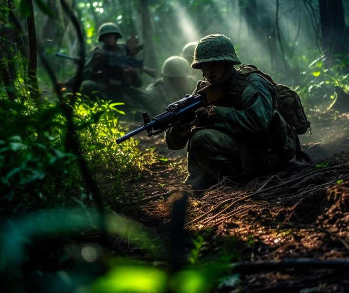 US soldier in Vietnam jungle