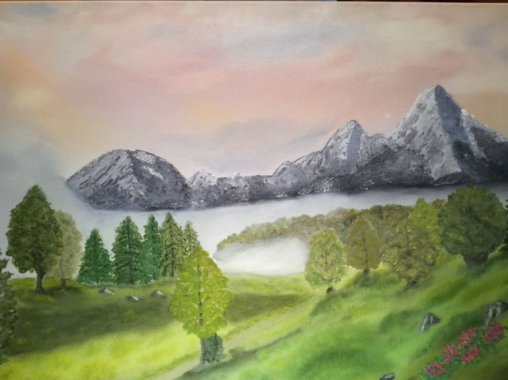 vernebelter Watzmann  Öl auf  Leinwand 50cm x70cm 