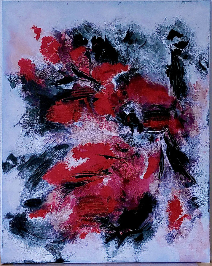 Heartbeat, Aquarylic und Strukturpaste schwarz und weiß auf Leinwand 80x100 cm