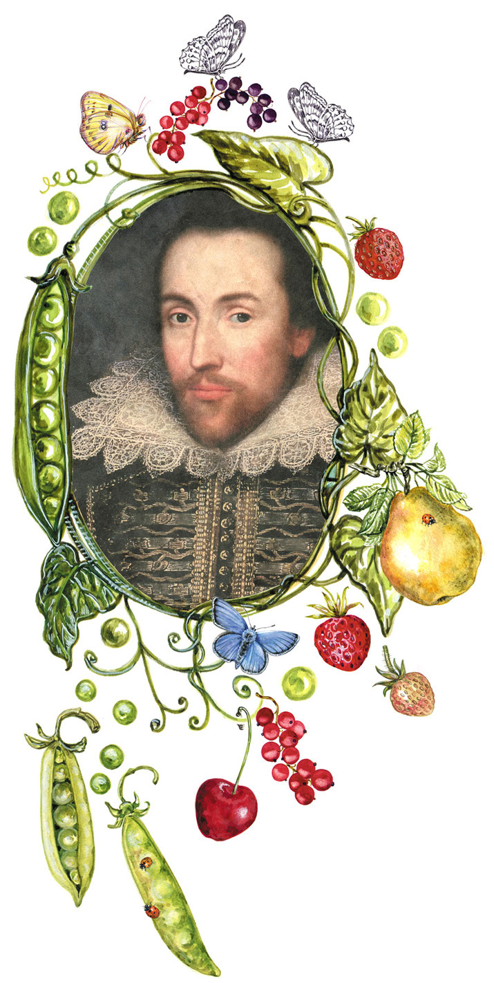 William Shakespeare im floralen Schmuckmedaillon, © Caroline Ronnefeldt