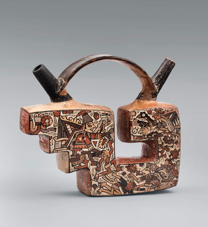 Bügelhenkel-Doppelausgussflasche, Nasca, Ausstellung Bonn