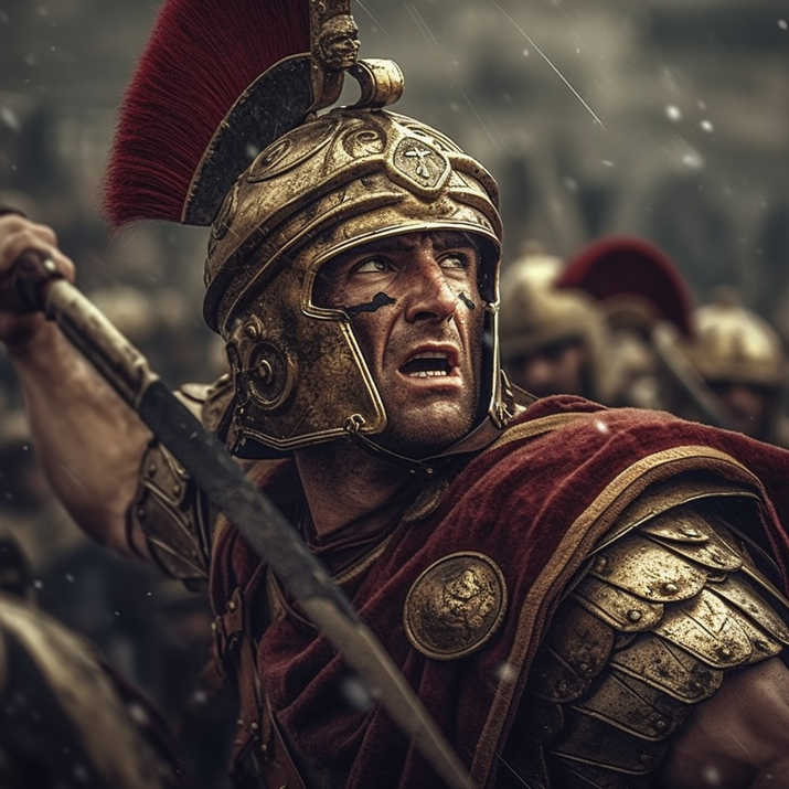 Ancient Roman soldier in battle