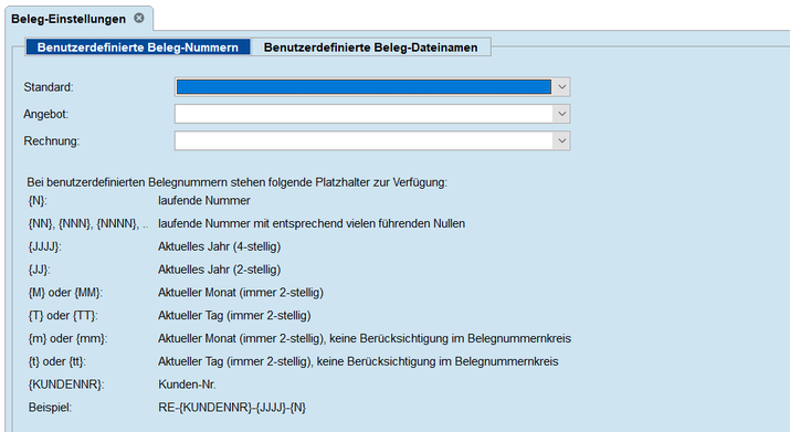 Belegnummern konfigurieren Maske