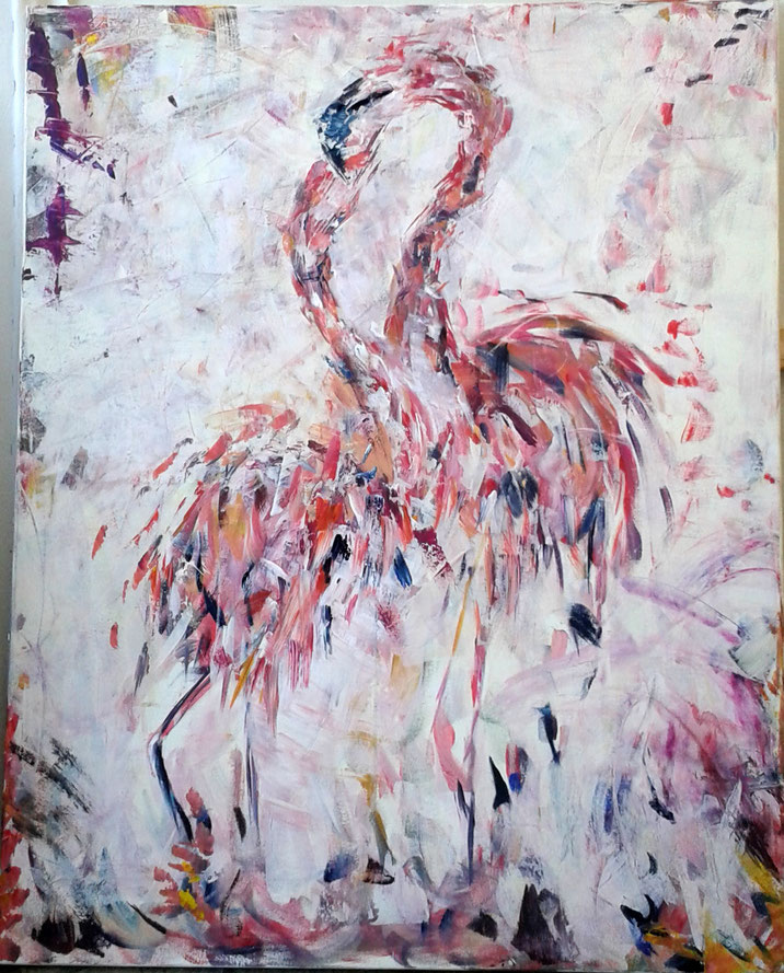 CB 2016. Flamingos VI. Acryl auf Leinwand. 80 x 100 cm.
