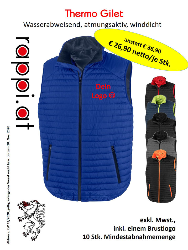 Thermo Gilet, besticken und bedrucken lassen, Steiermark, Logo Einstickung, Werbemittel, Arbeitsbekleidung