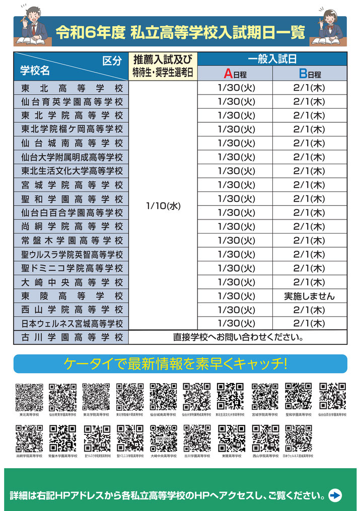 宮城県私立高校,推薦入試,一般入試,入試日程