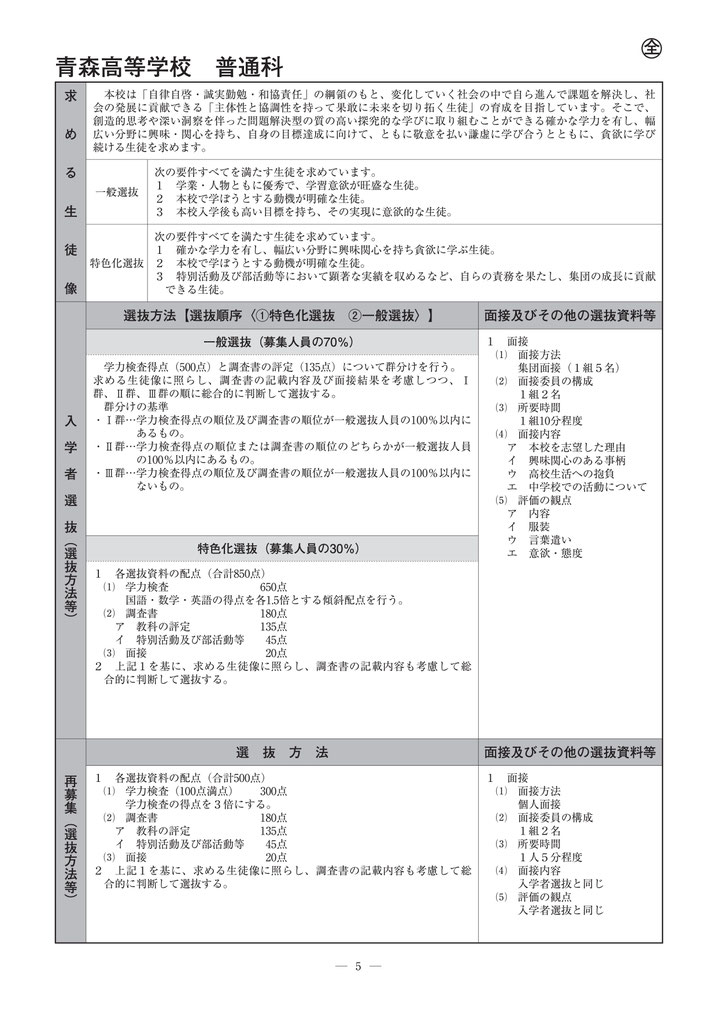 青森県立高校入試,求める生徒像,選抜方法