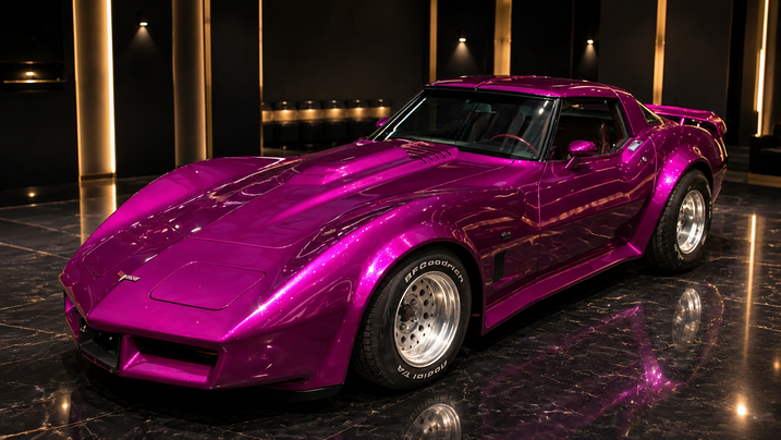外車の塗装,カスタムペイントアメ車、キャンディーフレーク塗装で８０sコルヴェットスティングレーを塗装しました。